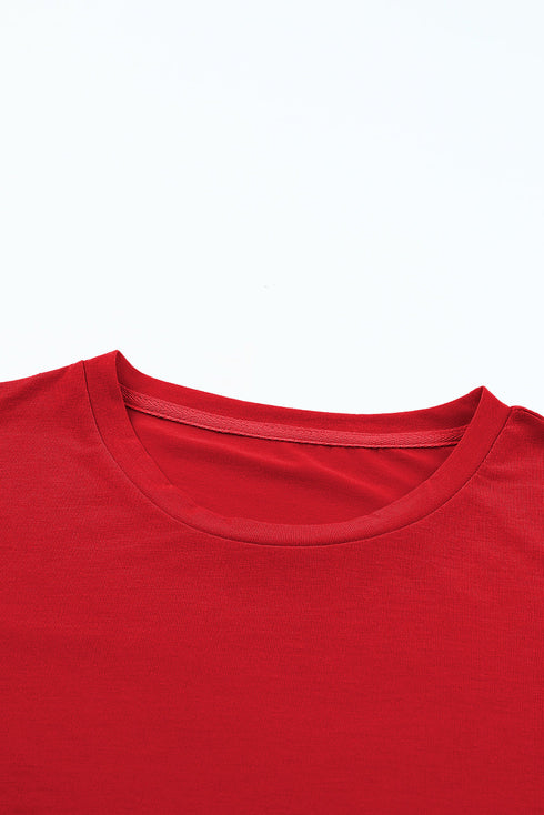 Soft Stretch Solid Crew Neck Rolled Cuff Relaxed Tee